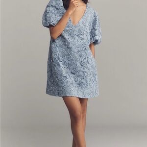 *Anthropologie* NWT Astr Light Blue Floral Appliqué Mini Dress - Retail $148